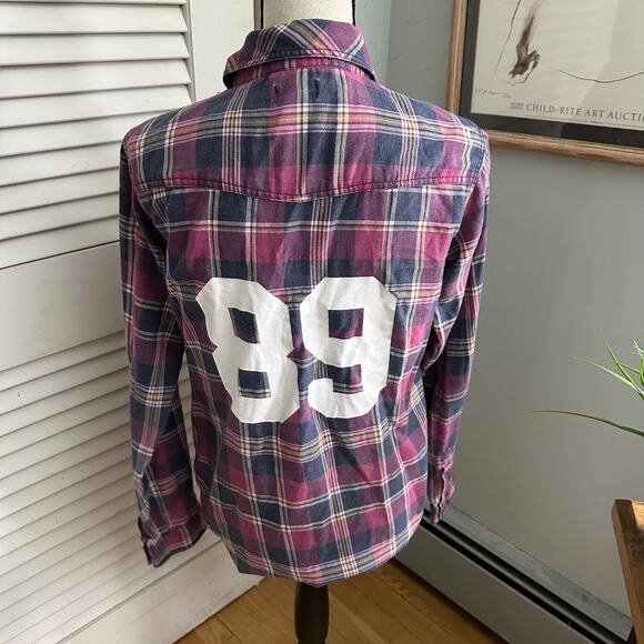 Vintage WET SEAL Shirt Womens Medium Pink Plaid Button Down 89 Retro Y2K Grunge - Picture 3 of 9